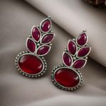 Bulk 142 Traditional Oxidised Stud Earrings with Monalisa Stone – Perfect Silver Plated Jewelry - "Red"