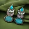 Oxidised silver stud earrings with Monalisa stone