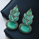 Traditional Oxidised Stud Earrings with Monalisa Stone – Perfect Silver Plated Jewelry - "Mint"