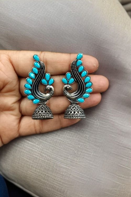 Oxidised German silver peacock jhumki earrings