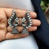 Oxidised German silver peacock jhumki earrings