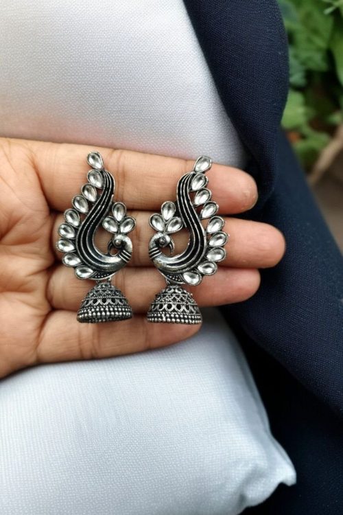 Oxidised German silver peacock jhumki earrings