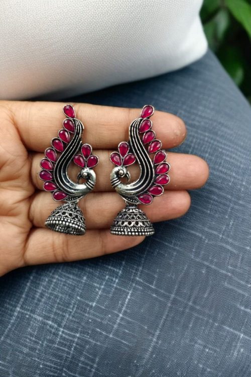 Oxidised German silver peacock jhumki earrings