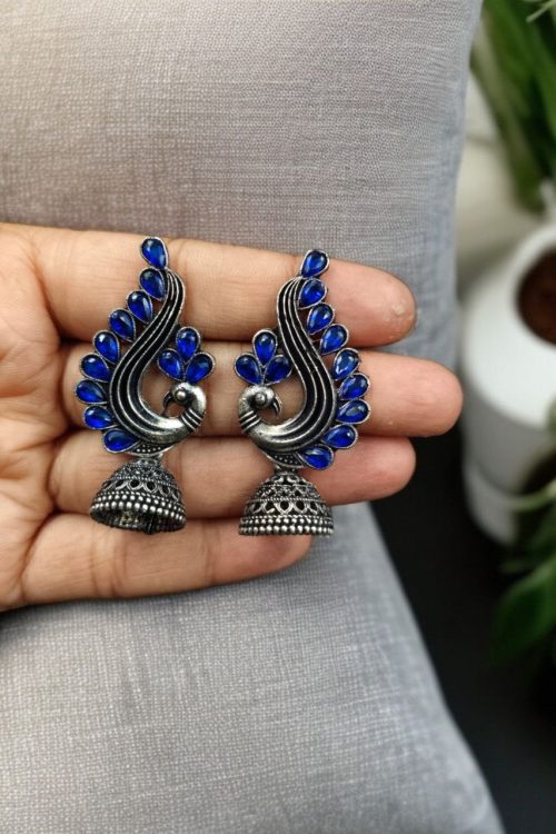 Oxidised German silver peacock jhumki earrings