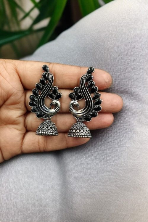 Oxidised German silver peacock jhumki earrings