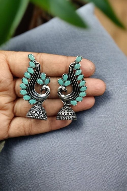 Oxidised German silver peacock jhumki earrings