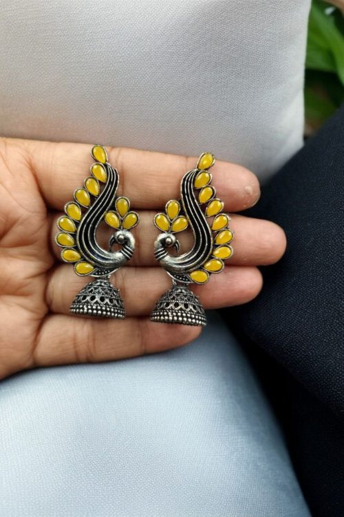 Oxidised German silver peacock jhumki earrings