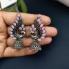 Oxidised German silver peacock jhumki earrings