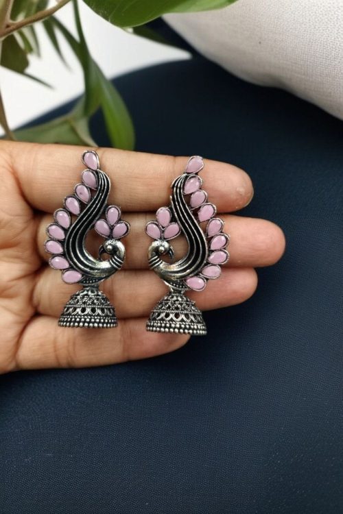 Oxidised German silver peacock jhumki earrings