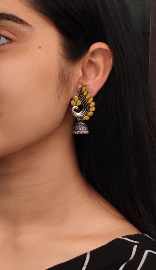 Oxidised German silver peacock jhumki earrings