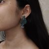 Antique oxidised peacock jhumki earrings in German silver with stone work