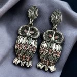 Antique Look Owl Dangler Earrings in Silver Plated – Perfect Traditional Ethnic Jewelry - "Baby Pink"