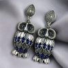 Antique silver plated owl dangler earrings with oxidised finish and stone work