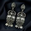 Antique silver plated owl dangler earrings with oxidised finish and stone work