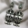 Antique silver plated owl dangler earrings with oxidised finish and stone work