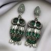 Antique silver plated owl dangler earrings with oxidised finish and stone work