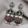 Antique silver plated owl dangler earrings with oxidised finish and stone work
