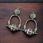 Unique Design Oxidised Dangler Earrings with Stone Work – Silver Plated Ethnic Jewelry - "Baby Pink"