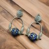 Unique oxidised dangler earrings with stone work and silver plating