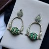 Unique oxidised dangler earrings with stone work and silver plating