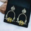 Unique oxidised dangler earrings with stone work and silver plating