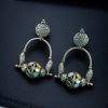 Unique oxidised dangler earrings with stone work and silver plating