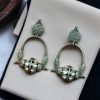 Unique oxidised dangler earrings with stone work and silver plating
