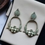 Unique Design Oxidised Dangler Earrings with Stone Work – Silver Plated Ethnic Jewelry - "White"