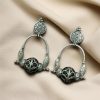 Unique oxidised dangler earrings with stone work and silver plating