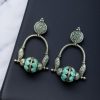 Unique oxidised dangler earrings with stone work and silver plating