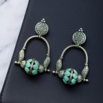 Unique Design Oxidised Dangler Earrings with Stone Work – Silver Plated Ethnic Jewelry - "Mint"