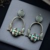 Unique oxidised dangler earrings with stone work and silver plating