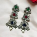 Floral Design 3 Layer Earrings with Pearls & Stones – Stylish Dangler Best Jewelry for Women - "Multi"