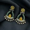 Handcrafted oxidized silver replica long earrings with Monalisa stone and pearl.