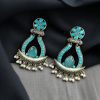 Handcrafted oxidized long earrings with Monalisa stone and pearl.