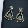 Handcrafted oxidized silver replica long earrings with Monalisa stone and pearl.