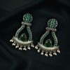 Handcrafted oxidized silver replica long earrings with Monalisa stone and pearl.