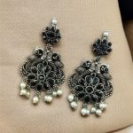 Silver Plated Peacock Dangler Earrings with Stone and Pearl – Best Ethnic Jewelry for Women - "Black"