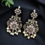 Silver Plated Peacock Dangler Earrings with Stone and Pearl – Best Ethnic Jewelry for Women - "Baby Pink"