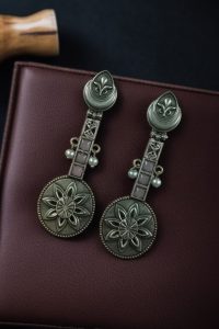 Lightweight Unique Flower Dangler Earrings with Traditonal Pearl & Stone Silver Plated Jewelry - color: "Baby Pink"