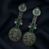 Lightweight oxidised silver plated flower dangler earrings with pearl and stone work.