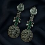 Lightweight Unique Flower Dangler Earrings with Traditonal Pearl & Stone Silver Plated Jewelry - "Green"