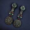 Lightweight oxidised silver plated flower dangler earrings with pearl and stone work.