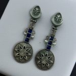 Lightweight Unique Flower Dangler Earrings with Traditonal Pearl & Stone Silver Plated Jewelry - "Blue"