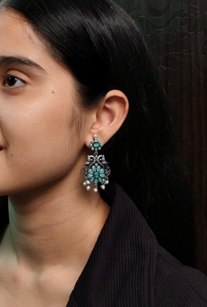 Silver Plated Peacock Dangler Earrings with Stone and Pearl – Best Ethnic Jewelry for Women
