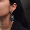 Antique silver plated owl dangler earrings with oxidised finish and stone work