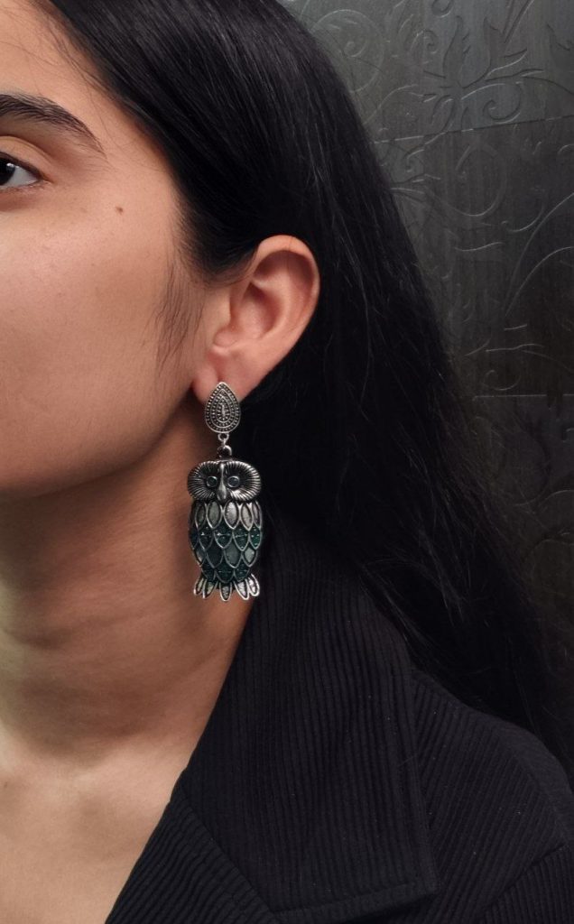 Antique Look Owl Dangler Earrings in Silver Plated – Perfect Traditional Ethnic Jewelry