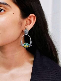 Unique oxidised dangler earrings with stone work and silver plating