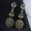 Lightweight oxidised silver plated flower dangler earrings with pearl and stone work.