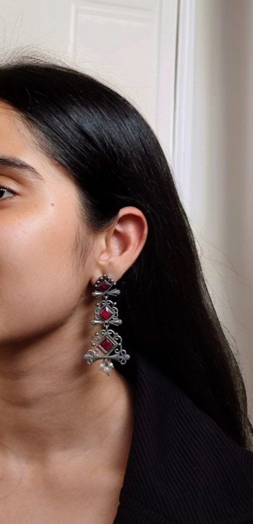 Floral Design 3 Layer Earrings with Pearls & Stones – Stylish Dangler Best Jewelry for Women